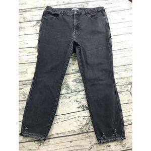 Good American Good Curve‎ Crop Denim Jeans Size 20 (37x25) Raw Distressed Black